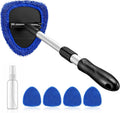 AstroAI Windshield Cleaner Tool, Car Interior Detailing Cleaning Kit with Extendable Handle and 4 Upgraded High-Density Reusable Microfiber Pads, Auto Glass Wiper Brush Kit for Cars, Blue, 15.9in-21in
