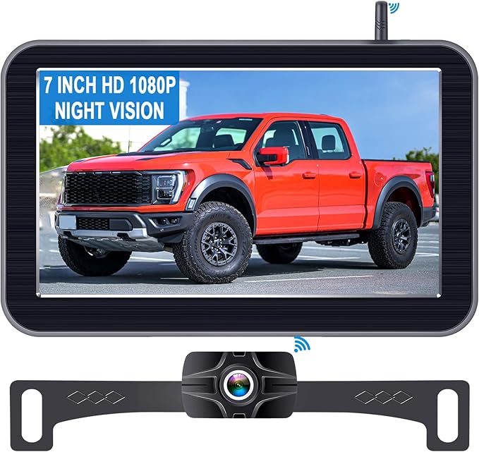 HD 1080P 7 inch Wireless Backup Camera for Truck: 15-Min Easy Install 0.01 Lux Starlight Clear Night Vision Rear View Camera for Pickup SUV Car Parking Safety Assistance