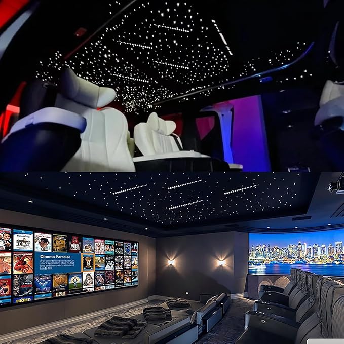 AKEPO Small Size 16W RGBW APP Twinkle Shooting Star Fiber Optic Lights, Music Activated 450pcs 0.03in 9.8ft/3m Optical Fiber Star Ceiling Light Kit for Car Starlight Headliner/Home