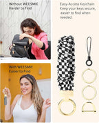 WEESMILE Keychain Wristlet, Stretchy Key Chain for Car Keys with D ring, Cute Scrunchie Wrist Bracelet for Women Men