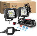 Nilight 2Pcs 3 Inch Led Pods Cubes 2 Inch Tow Hitch Mounting Brackets LED Backup Reverse Lights Rear Search Light Bar Wiring Harness Kit -2 Leads for SUV Truck Trailer