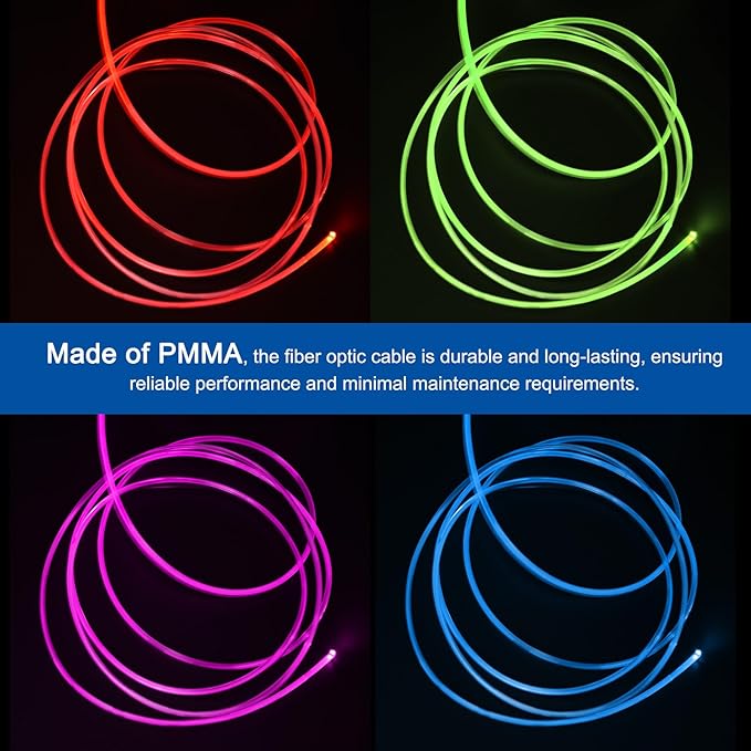 MECCANIXITY 550Pcs 9.8ft PMMA Mixed Fiber Optic Cable Strands 0.03 Inch Side Glow LED Illumination Crystal Cables Car Atmosphere Lights for Star Sky Roof Ceiling