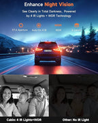 4K 3 Channel Dash Cam Front and Rear,4K+2.5K+1080P Dash Camera for Cars Inside,3.2" Screen Dash Camera for Cars, WiFi APP Control,4 IR Night Vision, G-Sensor, 24H Parking Mode, 64GB SD Card Included