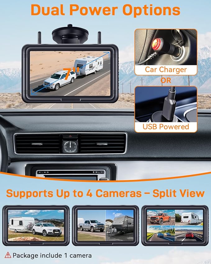 Wireless Solar Backup Camera for Trailer: Long-Range Signal Magnetic Backup Camera for Travel Trailer 7-Inch DVR Monitor 1080P HD Night Vision by Rohent - A70