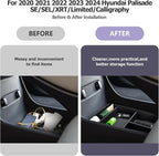 LUWU 2020-2025 Hyundai Palisade SE/SEL/XRT/Limited/Calligraphy Center Console Organizer Armrest Organizer Insert Tray with 4 Compartments, Non-Slip Mats, Black