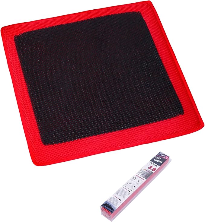 Clay Towel 3.0 for Cars, Clay Bar Towel Scratch-Free Autocare Detailing Polishing, Removing Tar Paint Tree-sap Guano Contaminants, Fine Grade, 12" x 12", Red, Mesh Hollow, Thick Ver.