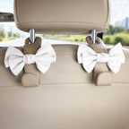Car Purse Hook, Cute Bow Hooks for Headrest - Leather U-Shaped Purse Holder for Car, Flexible Seat Back Organizer & Durable Vehicle Accessories for Bags, Coats & More (Beige-2 Pack)