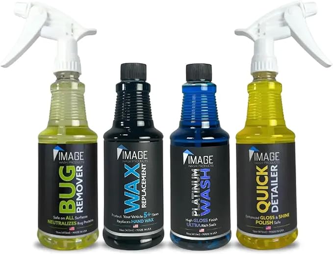 Image Wash 16oz Car Detailing Sample Kit – Bug Remover, High Foaming Car Wash Soap, Foam Wax Replacement Protectant & Quick Detailer – Complete Exterior Cleaning & Shine Bundle