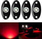 4 Pods LED Rock Lights, Ampper Waterproof LED Neon Underglow Light for Car Truck ATV UTV SUV Offroad Boat Underbody Glow Trail Rig Lamp (Red)