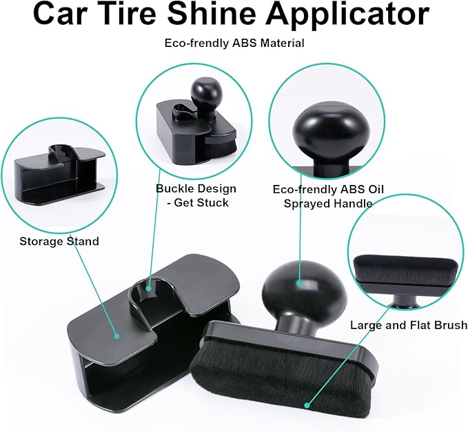 UNIMEIX Tire Shine Applicator Brush Kit Large Vegan Tire Shine Brush with Storage Stand for Vehicles Tire Shine Polish Wax and Car Interior Cleaning