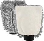 2 Pack Premium Microfiber Chenille Car Washing Mitt, Dual Sided Wash Gloves, No Scratch, Lint Free Washing and Detailing for Car Washing and Detailing (Cream Texture Beige)