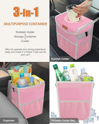 Pritent Car Trash Can with Lid, Cute Leakproof Car Trash Garbage Bag Hanging Vehicle Trash Bin Small Portable Automotive Garbage Cans Organizer for Back/Front Seat(Trapezoid,Pink