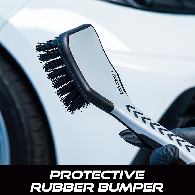 VIKING Tire Brush, Scrub Brush for Cars with Low Profile Tires, Brush for Car Detailing Kit, Grey with Black Bristles, 9.3 x 2.5 x 2.5 inch