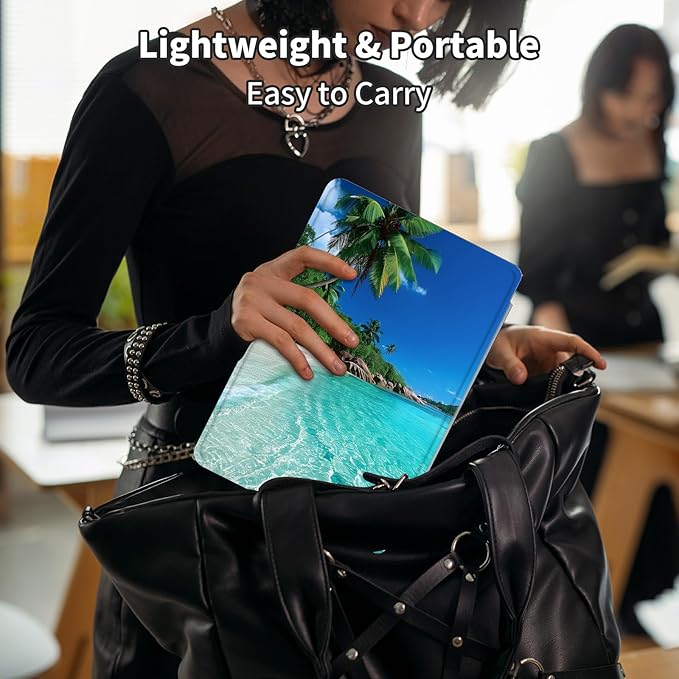 Case for Kindle Scribe,360 Degree Rotating Swivel PU Leather Stand Flip Folio Cover with Auto Wake/Sleep for Amazon Kindle Scribe Cover 10.2 Inch (2024/2022 Release),Green Sea Beach