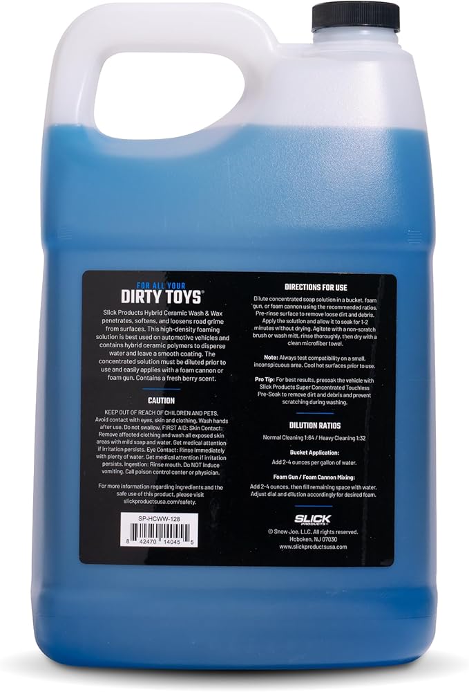 Slick Products Hybrid Ceramic Wash & Wax Super Concentrate – Extra Thick Foaming Car Shampoo & Motorcycle Wash Soap with Wax Protection – Perfect for Foam Cannon – 128 oz.