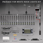 16 Pods Full Angle Pure White LED Rock Lights with Extension Wires, IP68 Waterproof 6500K 28 LEDs Super Bright White Neon Underglow Kit for Trucks Trailer Offroad Pickup Boat RV SUV UTV ATV