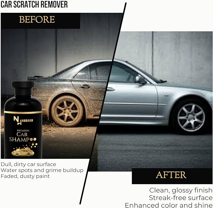 NASHHH Car Wash Shampoo for Auto Detailing Deep Cleansing, Glossy Shine High-Suds pH-Balanced Foaming Soap Safe for Wax & Sealants, Works with Foam Cannons & Bucket Wash 300 ml (Pack of 1) Black