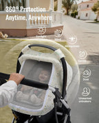Blissful Diary Baby Car Seat Cover, Extra Large Mesh Window, Breathable Muslin Cotton, Infant Windproof Canopy, Must-Have Baby Gift - Botanical Leaf