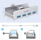 ORICO USB 3.0 Hub Clamp Adapter, Aluminum 4-Port USB Splitter with Extra Power Supply Port and 4.92 FT USB Data Cable, Ultra-Portable USB Expander for 2021 iMac/Laptop/PC