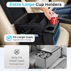 Foldable Bench Seat Center Console, Car Armrest Organizer Box with 2 Large Cup Holders & Massive Storage, Universal Portable Trunk Console Arm Rest for Car/Truck/Van/SUV Rear Organizers Back Seat