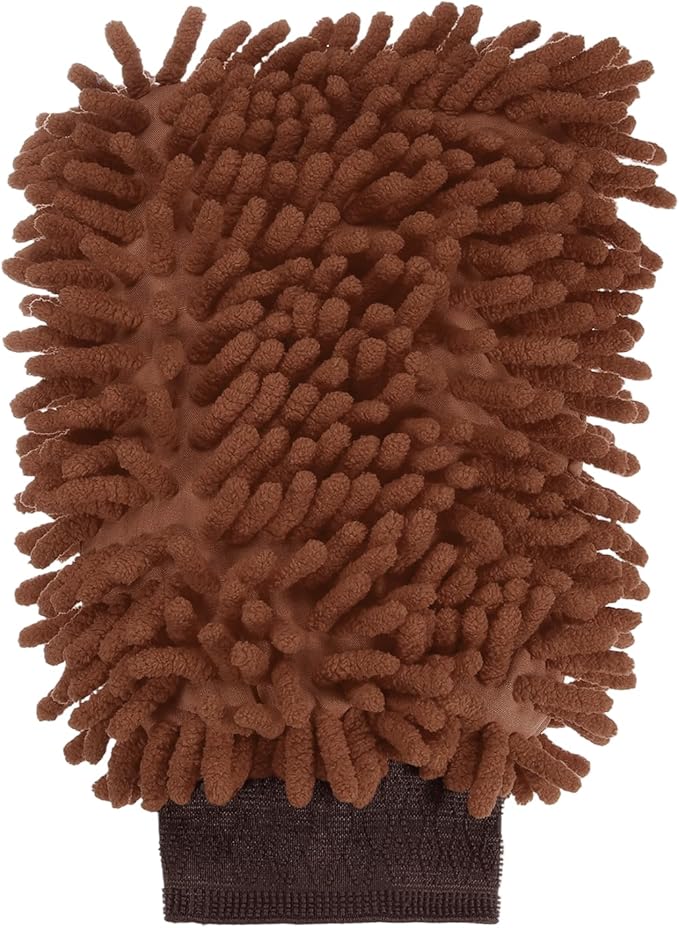HARFINGTON Chenille Microfiber Car Wash Mitts 9.8" x 7.9" Scratch Free Wash Gloves Absorbent Double Sided Plush Cleaning Drying Mitts for Car Washing Home Brown