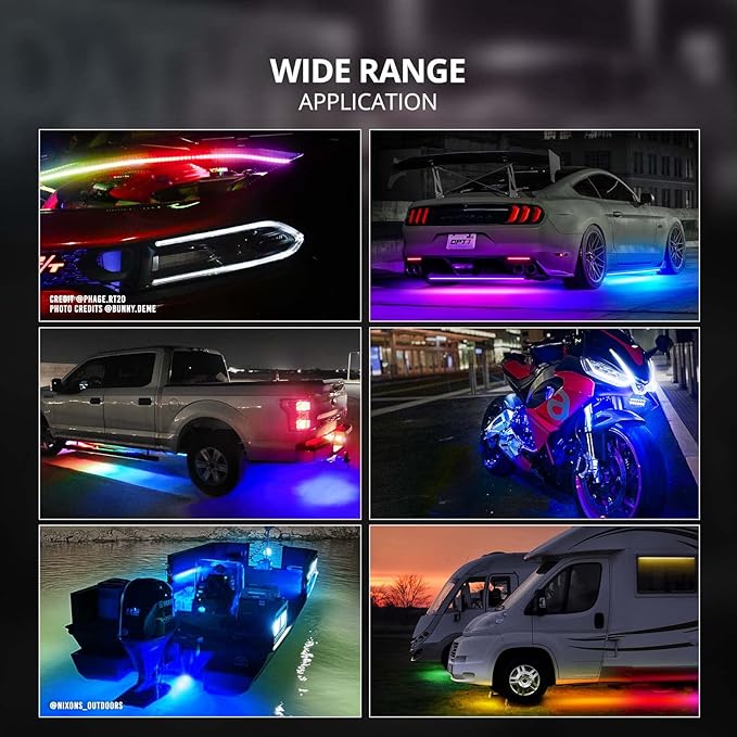 OPT7 Aura DreamColor Underglow Chasing Light Kit with APP & Remote Control, 4 PCS Flexible RGBIC LED Strips, 12V Neon Accent Underbody Lights for Car Truck RV, Multi Color Music Mode, Easter Gifts