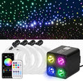 36W 4-Color RGBW Car Starlight Headliner Kit, 1200pcs0.03in13.1ft, Twinkle & Sound Activate 4-Port Fiber Optic Light Engine with Bluetooth APP&Remote Control, Star Lights for Car and Home