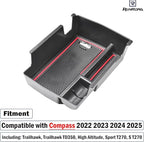 RUNROAD Center Console Organizer Tray Compatible with Jeep Compass 2022 2023 2024 2025 Accessories, Coin Holder Armrest Tray Secondary Storage Box Insert Console Organizer Card, Red (NOT For Ltd)