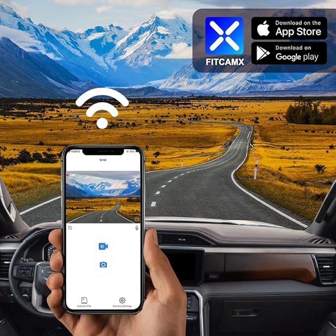 Fitcamx Dual 4K+Rear 1080P Dash Cam Adapts for GMC Sierra 2020-2026 (HD2-4925, Check Vents Amount), OEM Look, 2 Way HD Video, WiFi & APP, Loop Recording, G-Sensor, Easy to Use, 2 Cables/128GB Card