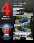 CATCATCH 4 Channel Dash Cam 360° View,4K Front and Rear Dash Camera for Cars,WDR Night Vision,Smart Voice Control,Built-in WiFi&GPS,G-Sensor,24H Parking Mode,Free 64GB SD Card,Suction Cup