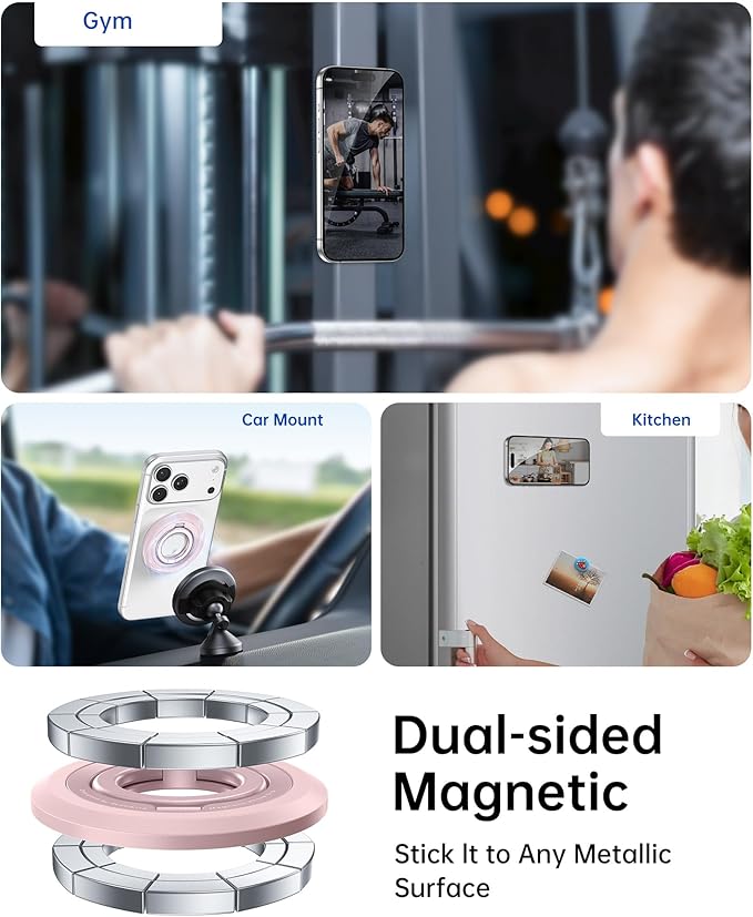 SYNCWIRE for MagSafe Ring Phone Holder, 360° Rotation Magnetic Cell Phone Grip Dual-Sided Magnets Phone Ring Kickstand Compatible with iPhone 17 16 15 14 13 12 Pro Max MagSafe, Android, Samsung etc.