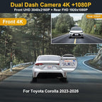 Fitcamx Front 4K+Rear 1080P Dash Cam Adapts for Toyota Corolla 2023-2026 Sedan Hybrid Hatchback, Integrated OEM Look, 2 Way HD Video, WiFi & APP, Loop Recording, G-Sensor, Easy to Use, 128GB Card