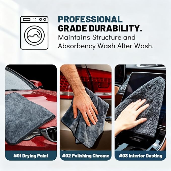 Car Drying Towel Microfiber Cleaning Cloth - 24" x 36" Large Twisted Loop 600GSM - Super Absorbent Auto Detailing Towel for Cars Truck SUV Window - Streak Free & Lint Free Washing Accessories