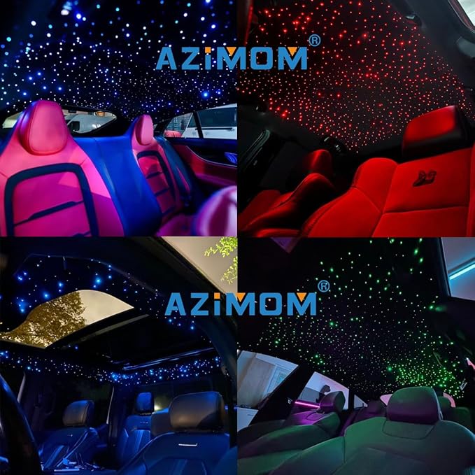 AZIMOM 16W Twinkle & Sound Activate 450pcs*0.03in*9.8ft Fiber Optic Starlight Headliner Kits for Car Home Star Ceiling Sky Decoration, APP& Remote Control Light Engine End Glow Fiber Strands