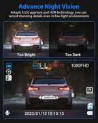 Dash Cam Front and Rear, 1080P Dash Camera for Cars, 3 Channel Car Camera Front Rear and Inside with 32GB Card, Loop Recording, Night Vision, HDR, 24Hr Parking, G-Sensor