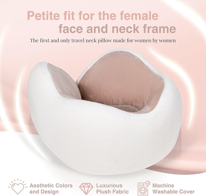 Women's Small Fitted Neck Pillow for Traveling, Memory Foam Travel Pillow, Travel Neck Pillows for Airplanes, Travel Essentials for Flying, Car Essentials for Women, Plane Pillow in Ash