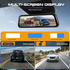 9.66 Inch IPS Mirror Dash Cam 1080P Front 480P Rear Dual Lens Touch Screen Dash Cam Front and Rear 150° Wide Angle Night Vision Loop Recording Reverse Assistance Motion Detection