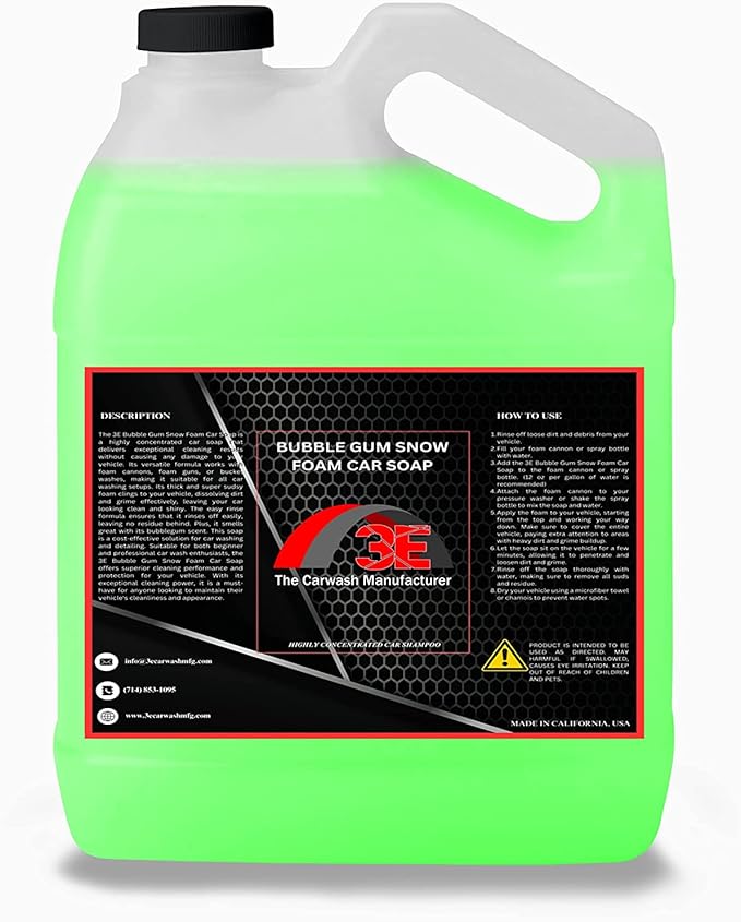 3E Bubble Gum Snow Foam Car Wash Soap - Pressure Washer Jet Gun Cleanser, pH Balanced, Easy Rinse, Scratch-Free. Works with Foam Cannons, Guns, or Buckets. Safe for Cars, Trucks, RVs & more, 128 oz