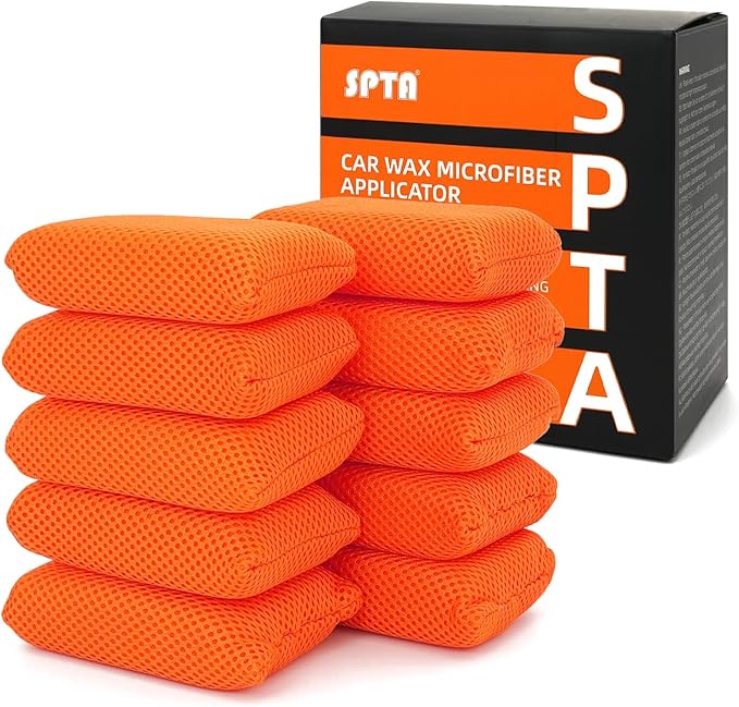 SPTA Mesh Bug Sponge, Bug Remover Car Wash Sponge for Cleaning Bugs and Tar, 4.8 inch by 3.2 inch, Cars Exterior - Ultra Soft Mesh Car Wash Sponges Non Scratch -10 Pack/Sets -WF020B10