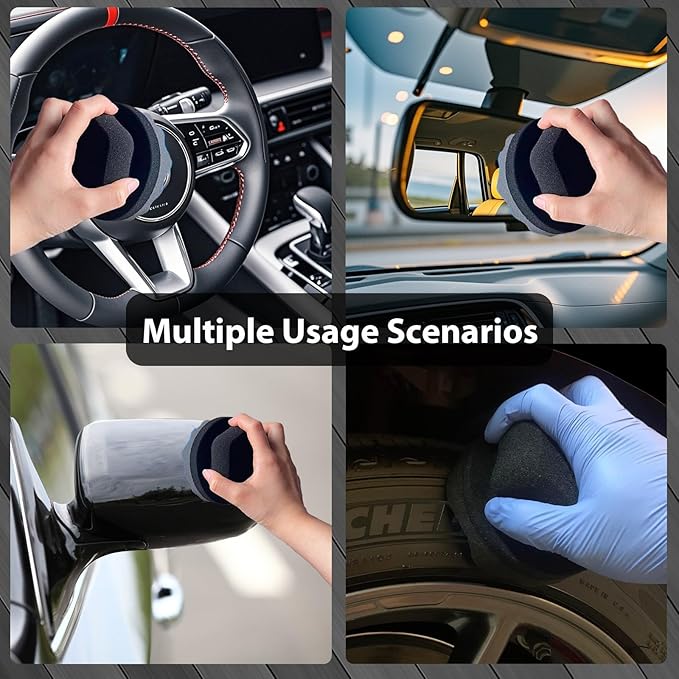 2 Pcs Large Tire Shine Applicator, Reusable Tire Dressing Applicator Wave Contoured, Tire Sponge Pads for Car Detailing Cleaning, 4.33 inch