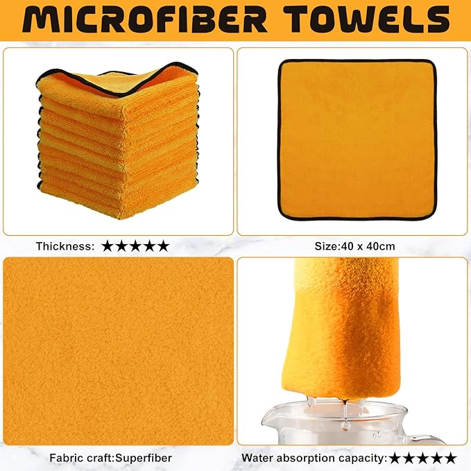 Tallew 12 Pcs Microfiber Towels:16"x16" Microfiber Drying Towels Bulk Micro Fiber Car Cleaning Cloth for Cars Drying Washing Polishing Office Windows Cleaning Household Supplies (Yellow)