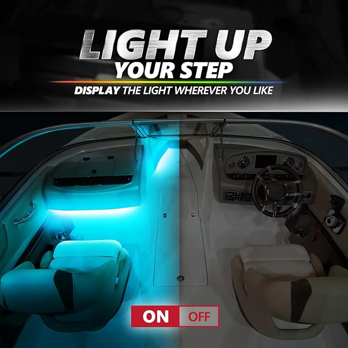 OPT7 Aura Marine Boat Lights LED with App & Remote Control, 4PCS Waterproof Light Strip, RGB Multi Color & Music Sync Interior Deck Lighting Kit for Night Fishing Pontoon Bass Sailboat Yacht Kayak 12V