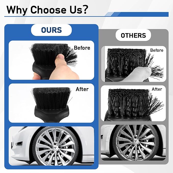 MVEQRRN 2Pack Car Wheel & Tire Detailing Brush Set,Stiff Bristle tire Brush for CleaningTires, Wheel Cleaner Brush with Soft Bristles,Car Wheel Cleaning Brush for Alloy Rims, Carpet,Tires,RVs (Black)
