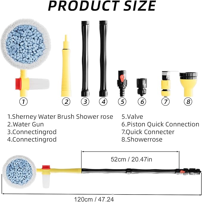 Car Wash Brush with Long Handle,Auto Rotating Car Wash Brush Cleaning Kit 360° Spin Car Mop with Pressure Washer Gun and Hose Nozzle for Cars RV Truck Yards Gardens etc