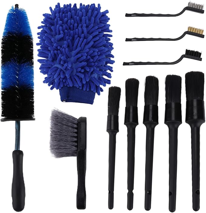 11Pcs Car Cleaning Brush Set, Universal Detailing Brushes Kit for Car Truck, Wheel Hub Tire Engine Compartment Exhaust Pipe Cleaner with Soft and Hard, Includes 5