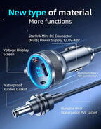 Starlink Mini Cable, 4-in-1 Starlink Mini Car Charger DC Power Cable + 12V-24V Cigarette Lighter Adapter with Digital Display, USB-C PD 45W and Dual USB-A 35W Ports for Cars, Suitable for Cars (10FT)