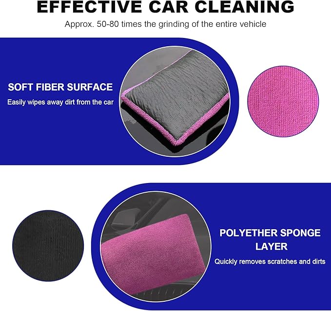 2 PCS Clay Mitt, Scratch-Free Microfiber Clay Bar Alternative Mitt Car Detailing Glove, Car Cleaning & Polishing Tool Clay Eraser Mitt for Paint Glass Wheels, Car Accessories (Purple)