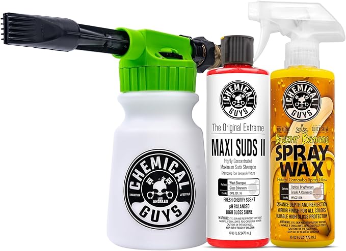 Chemical Guys TORQ Foam Blaster Wash & Wax Kit with Maxi Suds II Car Wash Soap and Blazin' Banana Sprayable Car Wax (3 Items, 32 Fl oz)