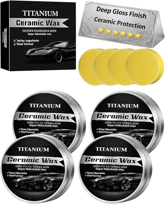 Titanium Ceramic Wax Cream Mirror Shine Car Scratch Repair Coating Paste, Polishing Paint Remover for Auto Vehicles, Graphene Nano Hybrid Care Kit for Tire Wheel Cleaning(4PCS)
