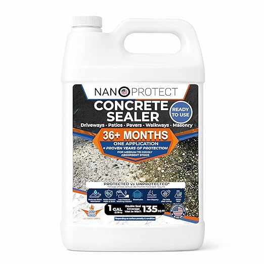 Nanoprotect Concrete & Stone Sealer Indoor & Outdoor | Long-Term Protection Against Water, Stain & Dirt | for Driveway, Patio, Pavers and Any Absorbent Stone | 1 Gal